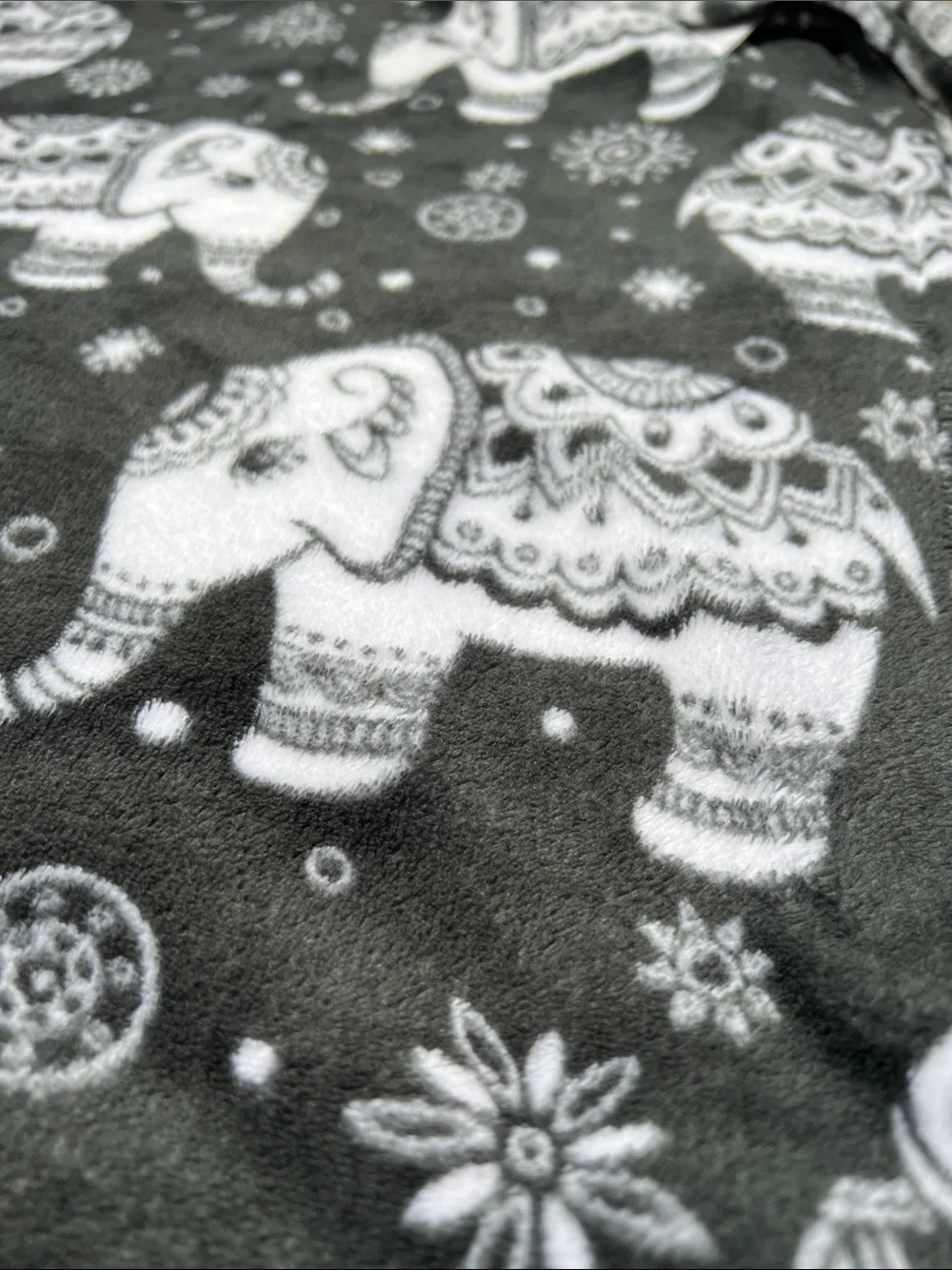 New Home Plush Elephant Print Throw Blanket - Gray and White